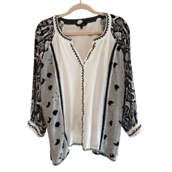 John Mark Embroidered Top Women Large Multicolor Geometric Snake Skin Print Art - Picture 1 of 7